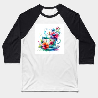 Whimsical Teacup With Flowers Baseball T-Shirt